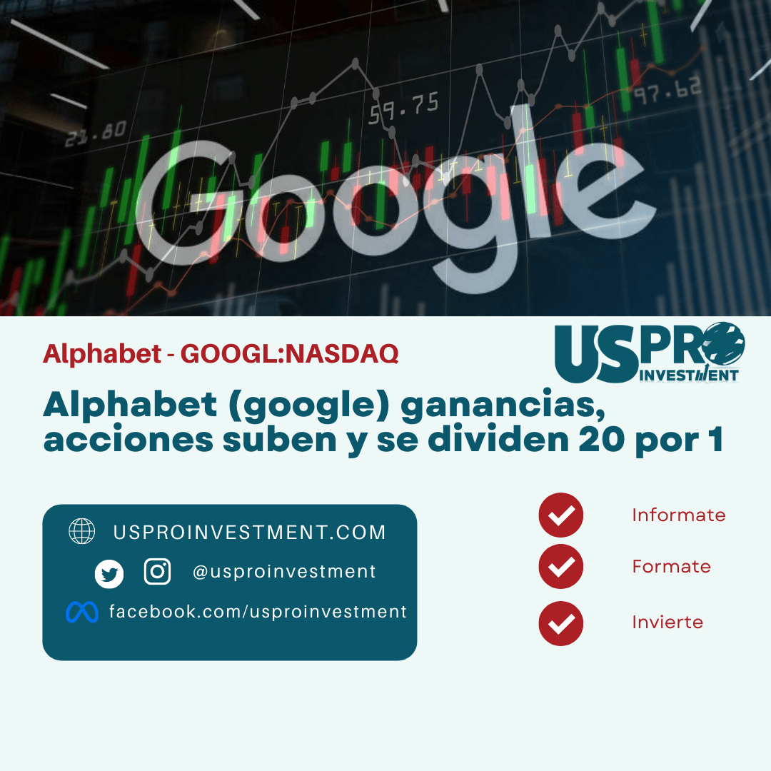 Alphabet (google) ganancias, acciones suben y se dividen 20 por 1